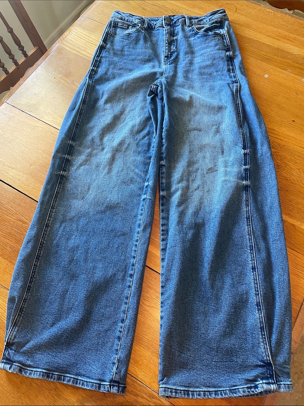 Fashion Nova Barrel Wide Leg Flare Jeans - Dark Blue Denim